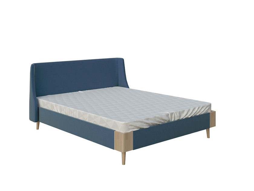 Кровать Lagom Side Soft 140x190 Ткань/Массив (береза) Levis 78 Джинс/Масло-воск Natura (Береза) - Оригинальная кровать в обивке из мебельной ткани.